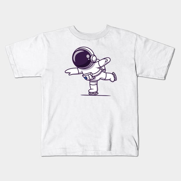 Cute Astronaut Playing Ice Skating Kids T-Shirt by Catalyst Labs